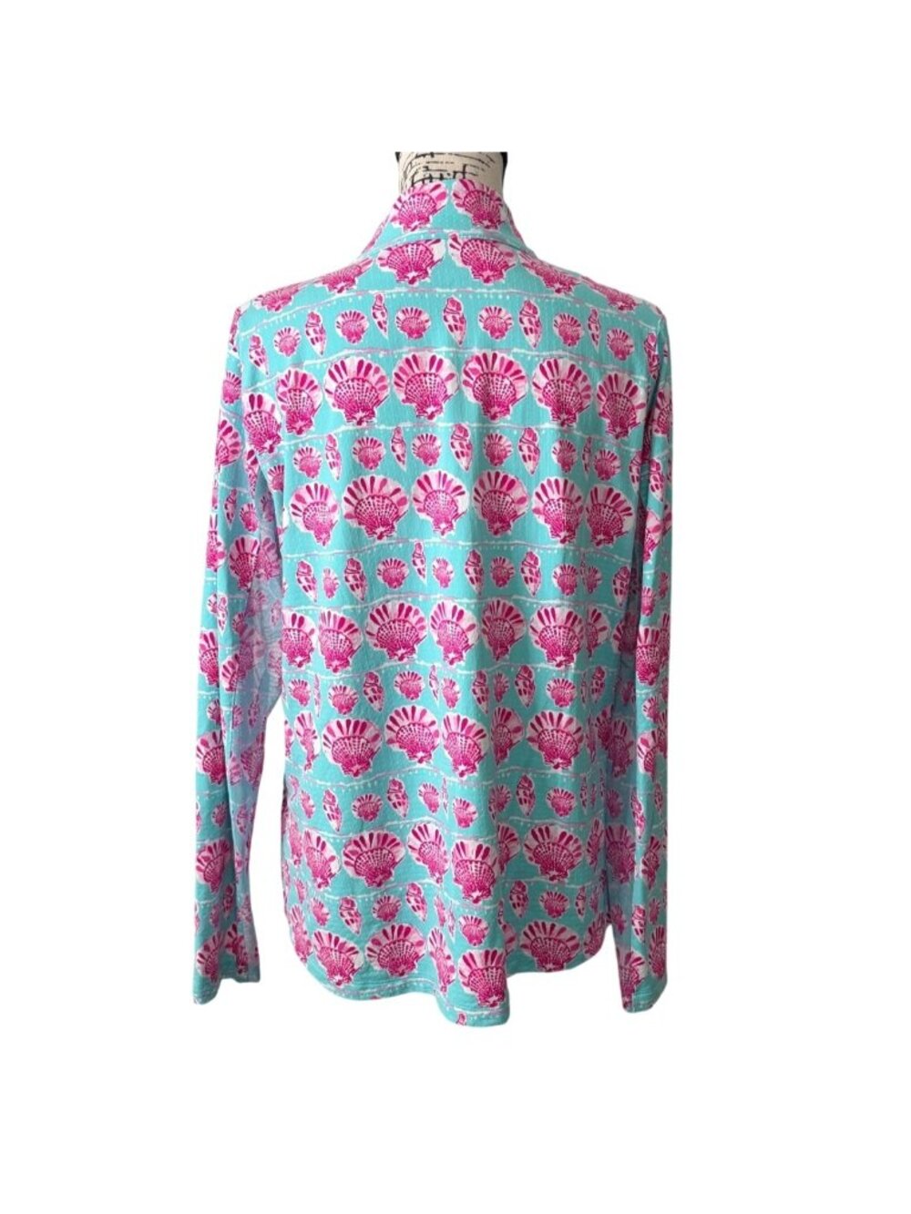 IBKUL Womens Size L Top 1/4 Zip Long Sleeve Aqua Pink Shell Beach Sun-Shirt UPF - Picture 3 of 7